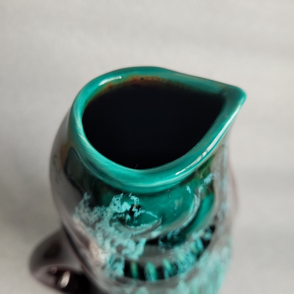 Vintage 60s - 70s Fish Shape Drip Glaze Decanter Set 8 Cups Turquoise Brown - Picture 7 of 16